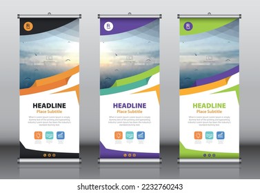 Roll up banner design template vector, abstract background, modern x-banner, rectangle size