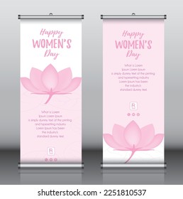 Roll up banner design template vector, abstract background, modern x-banner, rectangle size, International women's day