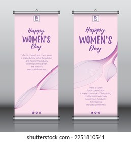 Roll up banner design template vector, abstract background, modern x-banner, rectangle size, International women's day