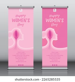 Roll up banner design template vector, abstract background, modern x-banner, rectangle size, International women's day