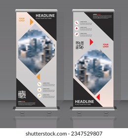 Roll up banner design template vector, abstract background, modern x-banner, rectangle size
