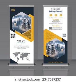 Roll up banner design template vector, abstract background, modern x-banner, rectangle size