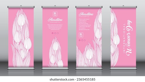 Roll up banner design template vector, abstract background, modern x-banner, rectangle size, International women's day