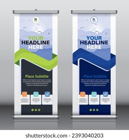 Roll up banner design template vector, abstract background, modern x-banner, rectangle size