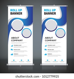 Roll up banner design template, vertical, abstract background, pull up design, modern x-banner, rectangle size. 