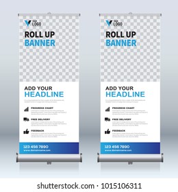 Roll up banner design template, vertical, abstract background, pull up design, modern x-banner, rectangle size. 