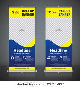 Roll up banner design template, vertical, abstract background, pull up design, modern x-banner, rectangle size. 