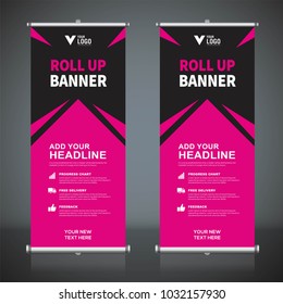 Roll up banner design template, vertical, abstract background, pull up design, modern x-banner, rectangle size. 
