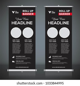 Roll up banner design template, vertical, abstract background, pull up design, modern x-banner, rectangle size. 