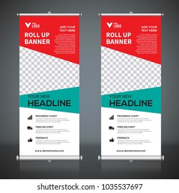 Roll up banner design template, vertical, abstract background, pull up design, modern x-banner, rectangle size. 