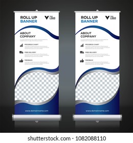 Roll up banner design template, vertical, abstract background, pull up design, modern x-banner, rectangle size. 
