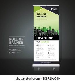 Roll up banner design template, vertical, abstract background, pull up design, modern x-banner, rectangle size. 