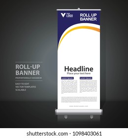 Roll up banner design template, vertical, abstract background, pull up design, modern x-banner, rectangle size. 