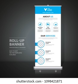 Roll up banner design template, vertical, abstract background, pull up design, modern x-banner, rectangle size. 