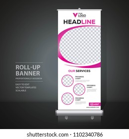 Roll up banner design template, vertical, abstract background, pull up design, modern x-banner, rectangle size. 