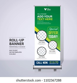 Roll up banner design template, vertical, abstract background, pull up design, modern x-banner, rectangle size. 
