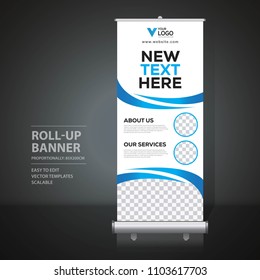 Roll up banner design template, vertical, abstract background, pull up design, modern x-banner, rectangle size. 