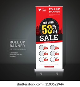 Roll up banner design template, vertical, abstract background, pull up design, modern x-banner, rectangle size. 