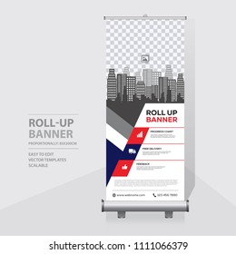 Roll up banner design template, vertical, abstract background, pull up design, modern x-banner, rectangle size. 