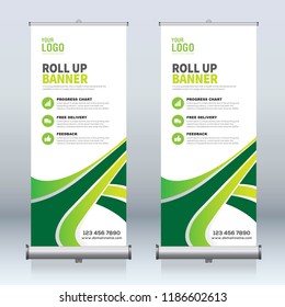 Roll up banner design template, vertical, abstract background, pull up design, modern x-banner, rectangle size. 
