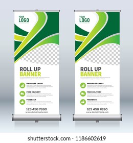 Roll up banner design template, vertical, abstract background, pull up design, modern x-banner, rectangle size. 