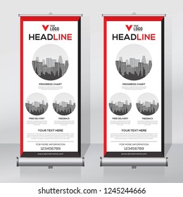 Roll up banner design template, vertical, abstract background, pull up design, modern x-banner, rectangle size. 
