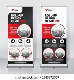 Roll up banner design template, vertical, abstract background, pull up design, modern x-banner, rectangle size. 