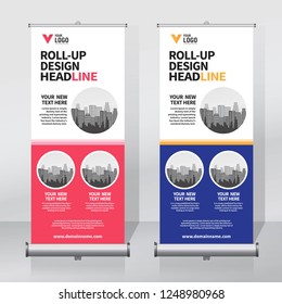 Roll up banner design template, vertical, abstract background, pull up design, modern x-banner, rectangle size. 