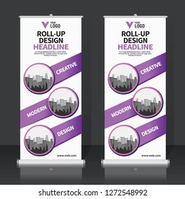 Roll up banner design template, vertical, abstract background, pull up design, modern x-banner, rectangle size. 