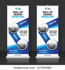 Roll up banner design template, vertical, abstract background, pull up design, modern x-banner, rectangle size. 