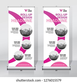 Roll up banner design template, vertical, abstract background, pull up design, modern x-banner, rectangle size. 