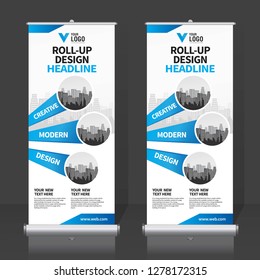 Roll up banner design template, vertical, abstract background, pull up design, modern x-banner, rectangle size. 