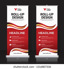 Roll up banner design template, vertical, abstract background, pull up design, modern x-banner, rectangle size. 