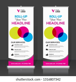 Roll up banner design template, vertical, abstract background, pull up design, modern x-banner, rectangle size. 