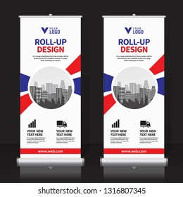 Roll up banner design template, vertical, abstract background, pull up design, modern x-banner, rectangle size. 