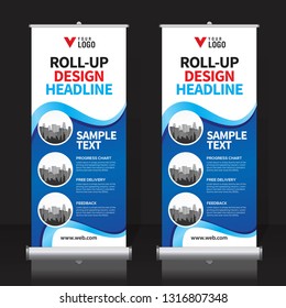 Roll up banner design template, vertical, abstract background, pull up design, modern x-banner, rectangle size. 