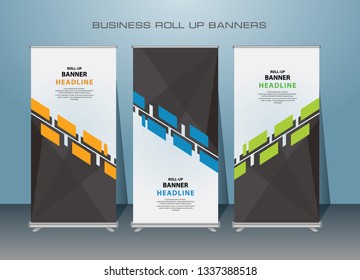 Roll up banner design template, vertical, abstract banner background, pull up design, modern x-banner, rectangle size