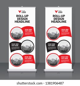 Roll up banner design template, vertical, abstract background, pull up design, modern x-banner, rectangle size. 