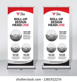 Roll up banner design template, vertical, abstract background, pull up design, modern x-banner, rectangle size. 