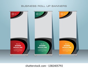 Roll up banner design template, vertical, abstract banner background, standing banner template design.