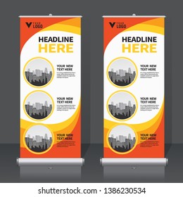 Roll up banner design template, vertical, abstract background, pull up design, modern x-banner, rectangle size. 