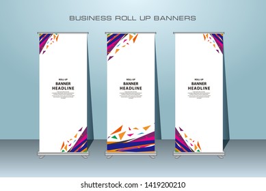 Roll up banner design template, vertical, abstract banner background, pull up design, modern x-banner, rectangle size