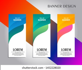 Roll Up Banner Design Template, Vertical, Colorful Abstract Banner Background, Pull Up Design, Modern X-banner, Rectangle Size