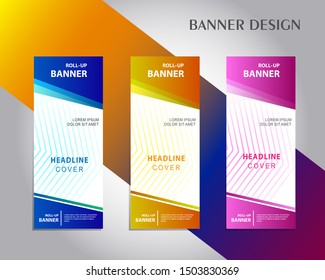 Roll up banner design template, vertical, Colorful abstract banner background, pull up design, modern x-banner, rectangle size