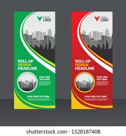 Roll up banner design template, vertical, abstract background, pull up design, modern x-banner, rectangle size. 