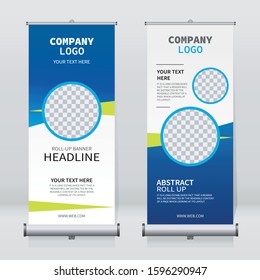 Roll up banner design template, vertical, abstract background, pull up design, modern x-banner, rectangle size. 