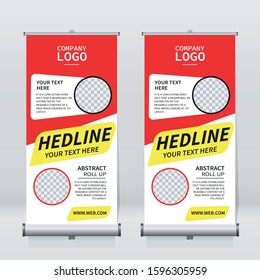 Roll up banner design template, vertical, abstract background, pull up design, modern x-banner, rectangle size. 