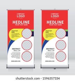 Roll up banner design template, vertical, abstract background, pull up design, modern x-banner, rectangle size. 
