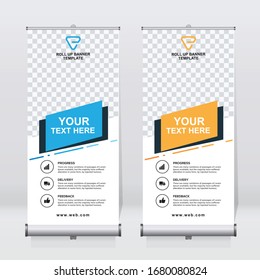 Aufrollen der Bannerdesign-Vorlage, vertikaler, abstrakter Hintergrund, Aufziehen des Designs, moderner x-Banner, Rechteckgröße. 