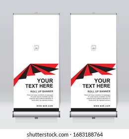 Roll up banner design template, vertical, abstract background, pull up design, modern x-banner, rectangle size. 